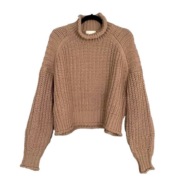 H&M Wool Cropped Oversized Chunky Knit Ribbed Mock Neck Sweater M - Picture 1 of 6